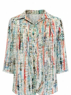 Investment II Lightweight Abstract Stripe Button-Front Shirt - Multi color #161